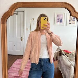 Loft Blush Floral Satin Bomber Jacket